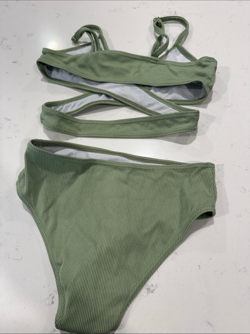Women’s Olive Ribbed Wrap Bikini Set - Picture 3 of 3